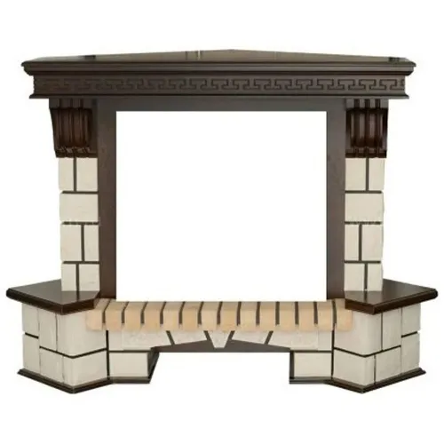 Портал RealFlame Stone (под очаг 26) угловой, античный дуб, кирпич тёплый белый